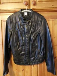 la redoute Black Leather Ladies Biker Jacket Size 10 excellent condition - Picture 1 of 18