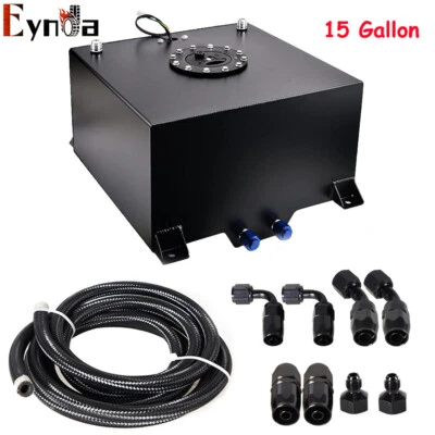 15Gallon Coated Aluminum Fuel Cell Gas Tank+Cap+Level Sender+Steel Fuel Line Kit - Image 1 of 4