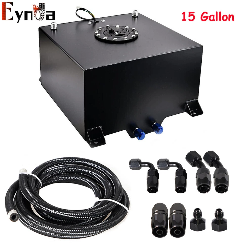 15Gallon Coated Aluminum Fuel Cell Gas Tank+Cap+Level Sender+Steel Fuel Line Kit - Image 1 of 4