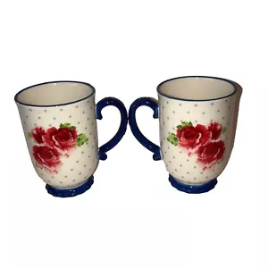 Pioneer Woman Coffee/ Tea Mugs 18 oz , Roses & Polka Dots, Set of 2, EUC! #3 - Picture 1 of 8