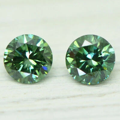 Matching Pair Diamond Fancy Green Loose Round Cut SI1 Enhanced Polished 0.43 TCW - Image 1 of 4