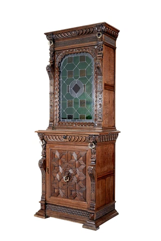 19TH CENTURY FLEMISH OAK AND STAIN GLASS CABINET Cover