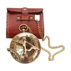 Brass Sundial Compass Vintage Pocket Style Nautical Keychain, Pendant Gold