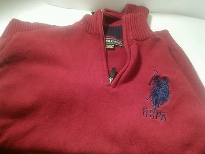 100% US Polo Assn Sweater Big Pony Size Large L 1/4 Zip Red Pullover Sweatshirt - Image 1 of 3