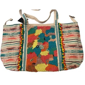 Neu mit Etikett America & Beyond Korallenriff verzierte Beuteltasche Strandtasche Handtasche Perlen Stoff  - Bild 1 von 9