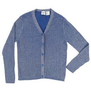 Vintage Cervelle Women's Ribbed Cardigan Large 77% Silk 23% Golden Metallic Blue - Picture 1 of 11