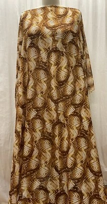 100% Silk Georgette Gold Tan Brown White Abstract Palm Fabric By The Yard 56" - Image 1 of 4