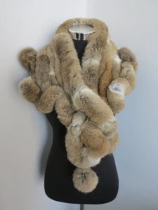100% real rabbit fur scarf /cape/ warmful stole fungus shape wrap natural brown - Picture 1 of 4