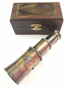 6" Victorian Brass Telescope With Vintage Marine Decorative Wooden Box - Picture 1 of 5
