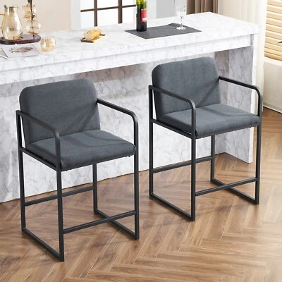 Set of 2 Upholstered Counter Height Bar Stool Modern Dining Chair w/ Armrests - Image 1 of 4