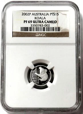 2002 P PLATINUM AUSTRALIA 665 MINTED $15 KOALA NGC PROOF 69 ULTRA CAMEO - Image 1 of 3