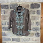 Silkland 100% Silk Beaded Embroidered Button Up Top Woman's Size Medium