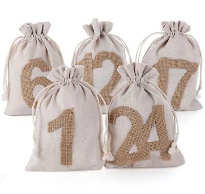 Adventskalender zum Befüllen 13x18 cm 24er Jutebeutel Weihnachtskalender Stoff - Bild 1 von 4