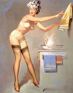 Póster vintage de niña pinup Gil Elvgren impresión en lienzo problemas de baño 12x8" - Imagen 1 de 1