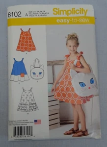 Simplicity Sewing Pattern 8102 Size 3 4 5 6 7 8 Sundress & Kitty Cat Tote NOS - Picture 1 of 2
