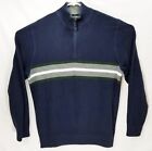Eddie Bauer Sweater Blue w/Gray Stripe 1/4 Zip Cotton Excellent  Mens L EUC