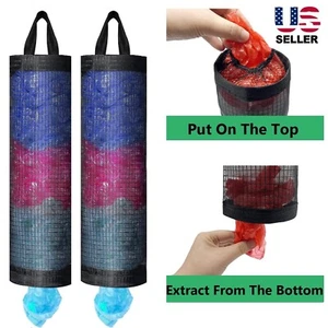 2Pcs Grocery Plastic Garbage Bag Holder Dispenser Hanging Mesh Trash Organizer - Picture 1 of 18