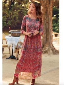 Soft Surroundings Niran Maxi Dress Size MP New Boho Red Print - Picture 1 of 6
