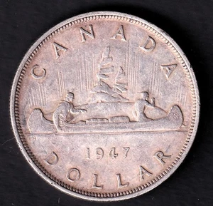 Canada 1947 $1 One Dollar Silver Dollar Coin -King George VI Blunt 7 - Key Date - Picture 1 of 2