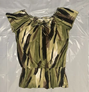 Claudia Richard Women’s Top Green With Brown And Black Size Large - Picture 1 of 6