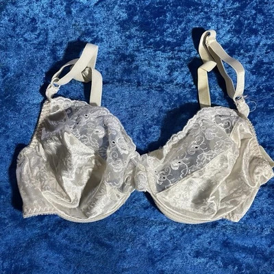 Sujetador Vintage Delicates 36b Blanco Brillante Nylon Malla Transparente Encaje Floral Con Aros Foto 1 de 4