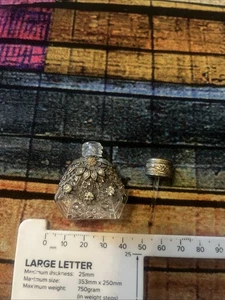 Vintage Ornate Perfume Bottle – Cut Glass with Metal Filigree and Stopper - Picture 1 of 4