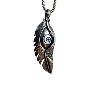 Angel Feather Pendant All Seeing Eye Necklace Chain Hex Protective Jewellery - Picture 1 of 10