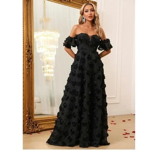 Faeriety Elegant Formal Off Shoulder Black 3D Flower Formal Dress, size 1XL - Picture 1 of 2