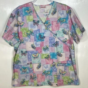 Blusa Médica Primavera Mujer Talla L Grande Primavera Mariposas Rosa Azul Verde - Imagen 1 de 3
