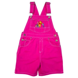 Vintage Winnie The Pooh PINK Shortalls Girls Bib Overalls Embroidered Disney - Picture 1 of 15