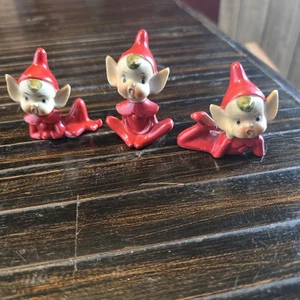 Vintage Pixie Elfe Keramik Figuren Rot Made In Japan - Bild 1 von 6