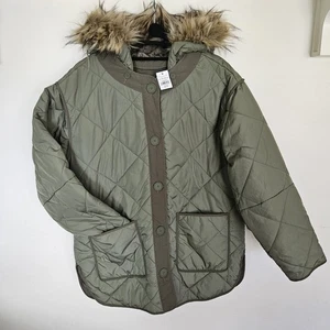 NWT American Eagle Green Quilted Jacket Oversized XS - Picture 1 of 11