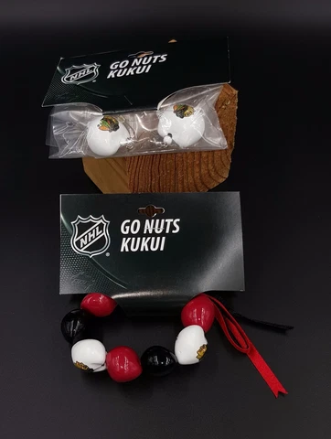 Chicago Blackhawks Go Nuts Kukui Nut Earring Set and 9-Nut Bracelet Cover