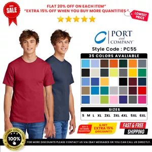 Port & Company PC55 Men's Cotton/Polyester Short Sleeve Top Blend Tee T-Shirt - Picture 1 of 29