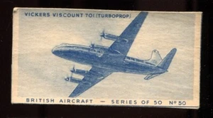 Tobacco Card, Carreras, Turf, BRITISH AIRCRAFT, 1953, Vickers Viscount 701, #50 - Picture 1 of 2