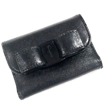 Salvatore Ferragamo Black Leather Vara Bow 6-Key Holder Luxury Wallet Case 4x7.5 - Image 1 of 4