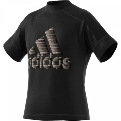 New Adidas Girls Youth XL ID Glam Tee Black Mock Neck ED4652 Spell Out Shirt Top - Image 1 of 4