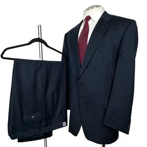 Burberrys 100% Wool Navy Pin Stripe Suit 46 L Pants 39 x 30 Made In The USA - Picture 1 of 14