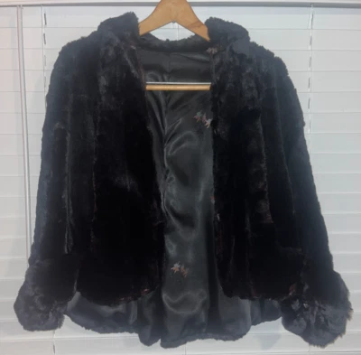 Vintage Black Real Fur Cape Coat Fully lined Womens Small w/ Pockets - Image 1 of 4