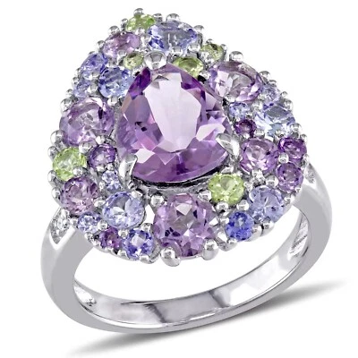 Lab-Created 8.50CT Pear Cut Amethyst & 14.20CT Multicolor Gemstone Cluster Ring - Image 1 of 4