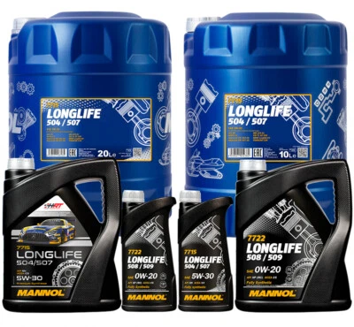 MANNOL 5W-30 0W-20 Longlife 504/507 7715 508/509 7722 Synthetisch Motoröl 1-20L
