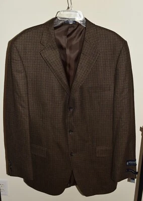 New Mens Stafford Blazer 44L Brown Houndstooth Wool Button Suit Jacket Lined - Image 1 of 3
