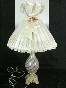 MCM DINO MARTENS for ARELIANO TOSSO MURANO LATTICINO Glass Lamp W/ Shade - Picture 1 of 2