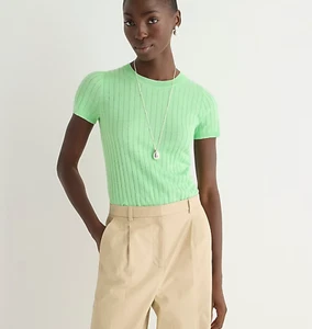 NWT J.Crew $98 Women's Silk/Cashmere Cropped T-shirt, FROSTY GREEN, Sz XS - Picture 1 of 5
