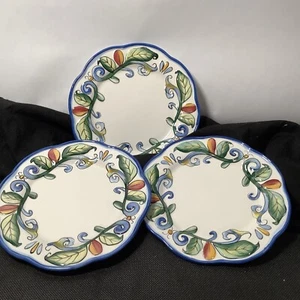Fitz and Floyd Ricamo Motif Set of 3 Bread 6 Inch Plates Cobalt Blue Leaf Design - Picture 1 of 7