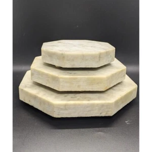 MARBLE Trivet Slab Set of 3 Footed Octagon White Gray Stone Cheese Plate 5" - 8" - Foto 1 di 5