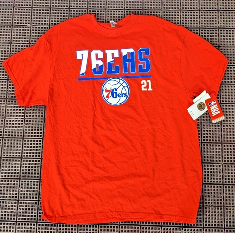 Philadelphia 76ers Joel Embiid #21 Red T-Shirt NBA - Logo on front and back NEW Cover