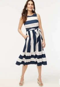J. Crew Factory Dress Blue White Stripe Sleeveless Pockets CA438 Size 8 Read** - Picture 1 of 8