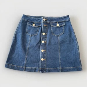 Ann Taylor LOFT Denim Skirt Womens Size 10 Blue Jean Button Front A Line Mini - Picture 1 of 5