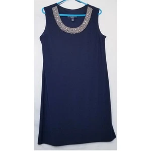 R&M Collection Marineblau Perlen/Strass U-Ausschnitt ärmelloses Kleid Gr. 12 - Bild 1 von 7